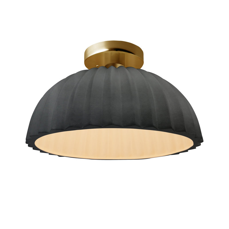 Radiance - Pleated Dome Semi-Flush - Gloss Grey - Brushed Brass - Replaceable Bulb, Brushed Brass, 100, Gloss Gray