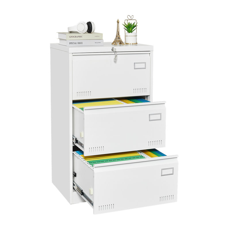 Filing Cabinet Lateral File Cabinet 3 Drawer, White Filing Cabinets With Lock, Locking Metal File Cabinets Three Drawer Office Cabinet For Legal/Letter/A4/F4 Home Offic