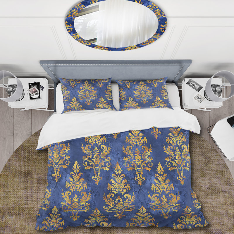 Royal Gold Blue Traditional Damask I - Ensemble de housse de couette Traditional