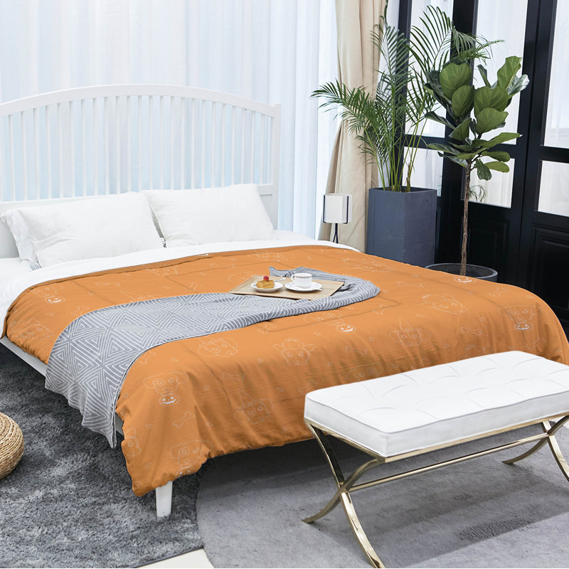 Modern & Contemporary Polyester Baffle Box Stitch Comforter, Queen Comforter, Orange/White