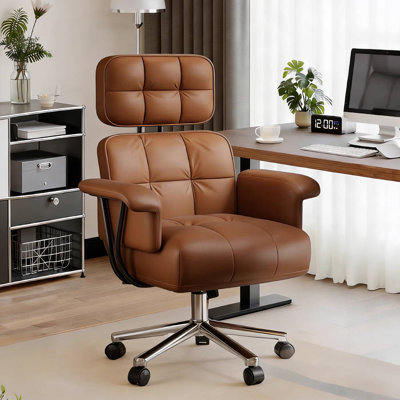 Fauteuil de bureau 46,56 po en cuir luxueux, noir et brun en option, confortable pour de longues heures, fauteuil d'ordinateur pour la salle d'étude