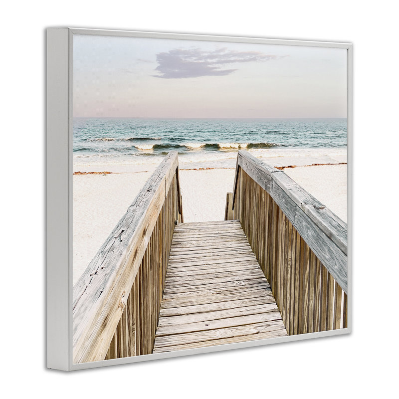 «Steps to Beach Shore», estampe numérique par Nan, H 11 po x l 14 po, Estampe numérique encadrée blanc bord de mer