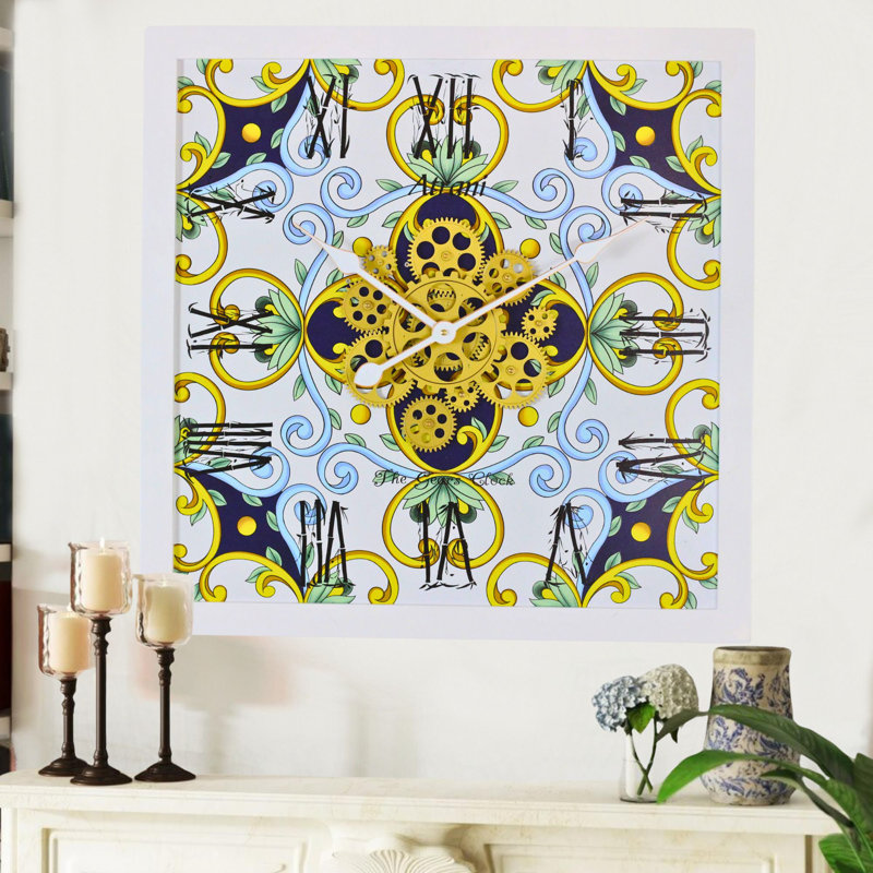 Atrani 24'' Square Wall Clock with Real Moving Gears