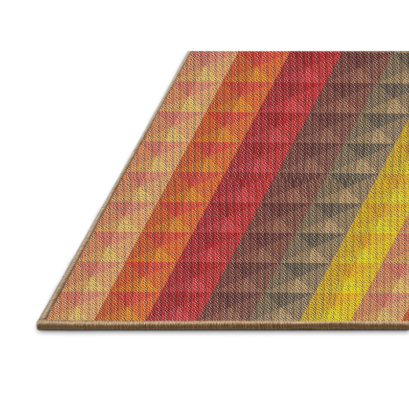 Tapis jaune/rouge/brun à motifs, Rectangle 5 pi x 7 pi