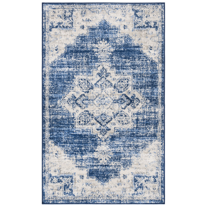 Aurelle Oriental Navy Area Rug, Rectangle 2' x 4'
