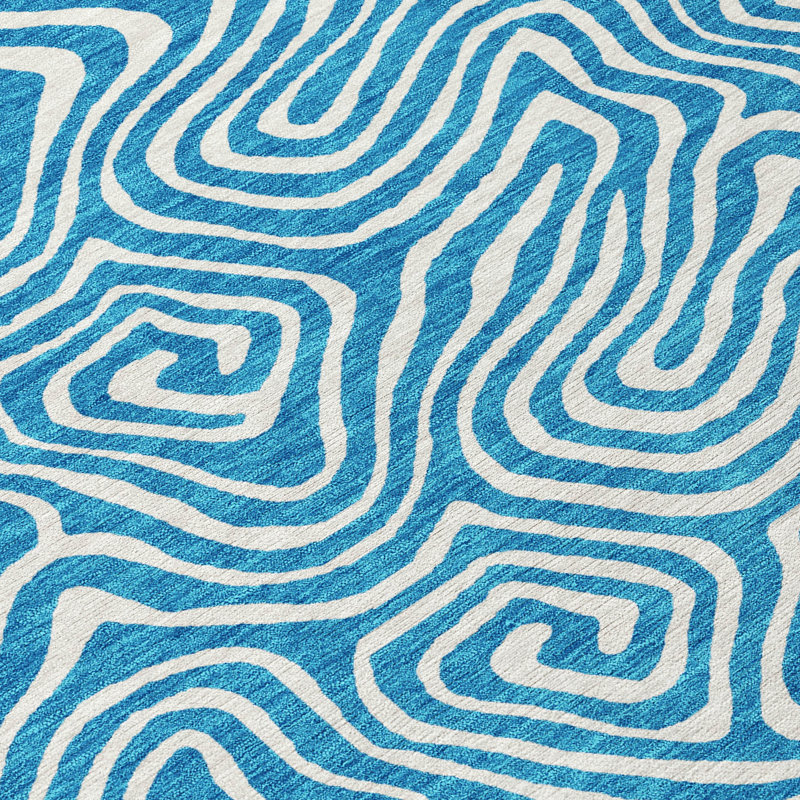 Teal Flat Woven Stain-Resistant Synthetic Runner Rug 2'3" x 7'6"