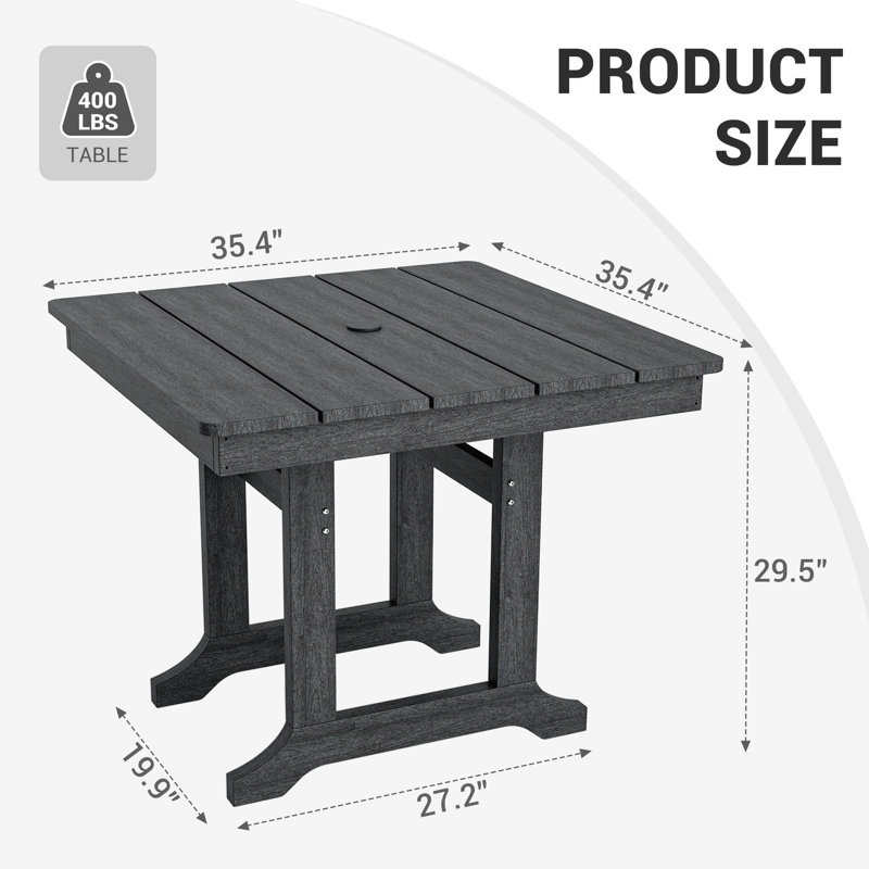 Davonia HDPE Square Outdoor Dining Table, Gray