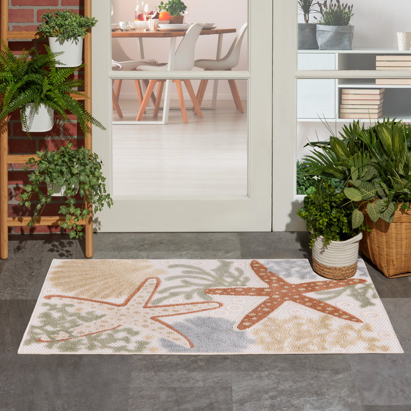 Antwanett Coastal Marine Life Power Loomed Indoor / Outdoor Rug, Rectangle 2'8" x 4'