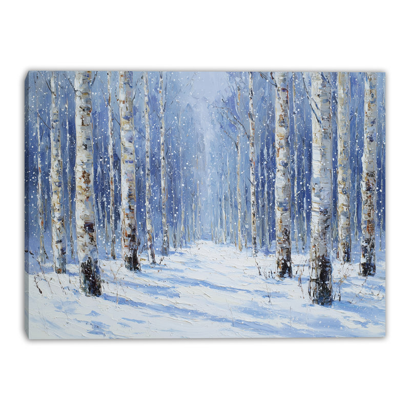 «Snowfall Through Birch Grove», art mural sur toile tendue, H 36 po x l 48 po