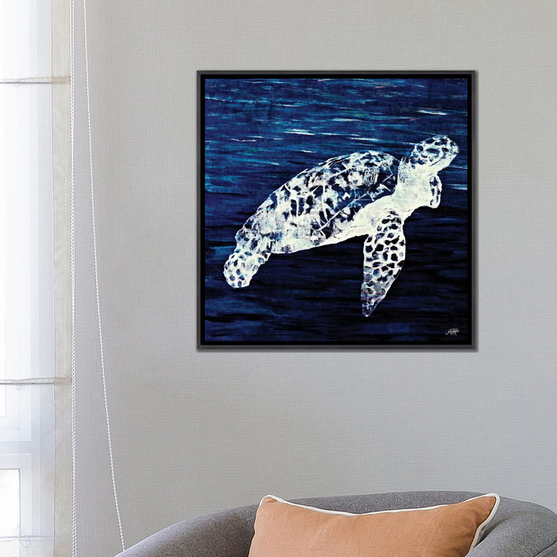 «Swimonge II» par Julie Derice - reproduction d'art, Toile avec cadre noir patiné, Aucun mat, H 26 po x l 26 po x P 1,5 po