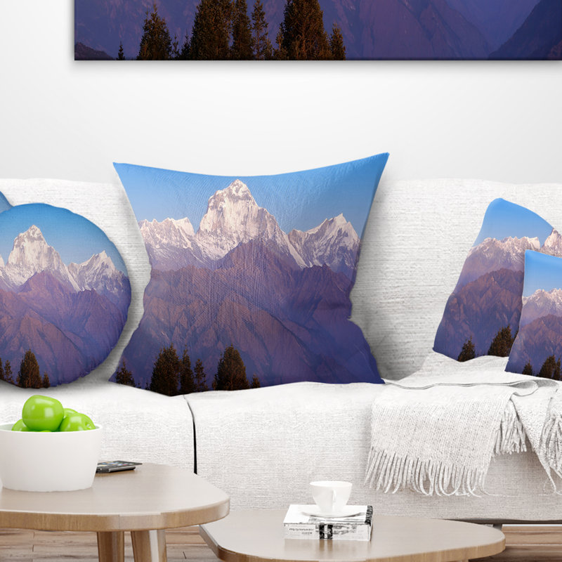 Landscape Printed Snowy Dhaulagiri Peaks Himalayas Pillow, 16" x 16", Throw Pillow