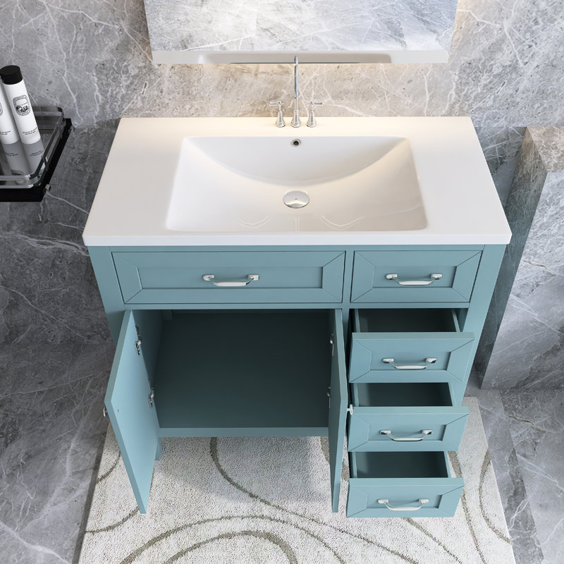 Meuble-lavabo simple 35,98 po avec plateau en céramique Carisia, Argent argent, Vert