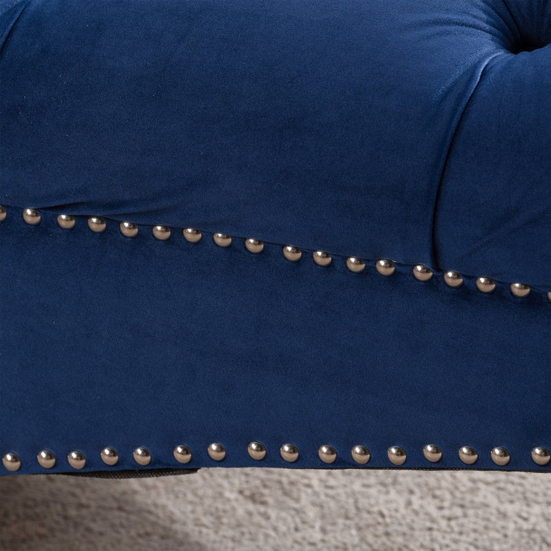 Chaise longue sans accoudoirs touffetée, Bleu
