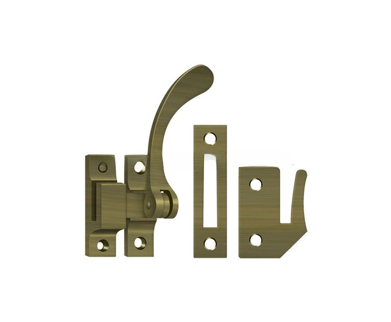 Serrure de fenêtre Deltana CF450U5, fermeture à battant, réversible, 4 1/2 po en laiton antique, Laiton antique