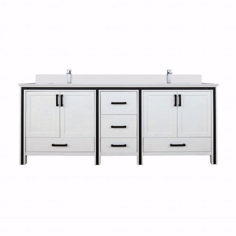 Ensemble de meuble-lavabo double double 84 po x 22 po profondeur, Blanc, 85", Marbre de culture blanc