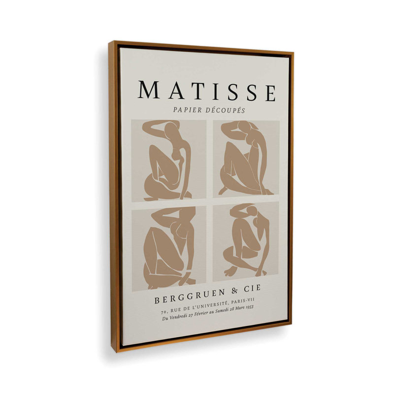 Nus Brun Matisse, affiche d'art, H 30,75 po x l 20,75 po x P 1,75 po, Cadre flottant or poli