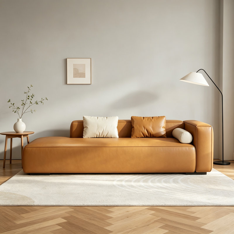 Chaise longue moderne en similicuir et bois de pin massif, Orange