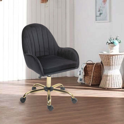 Fauteuil de bureau en velours avec roulettes, jolie chaise avec accoudoirs latéraux et base en métal pour le salon, la chambre à coucher et la salle de Vani, bureau à clous bling pour femmes, hauteur réglable,