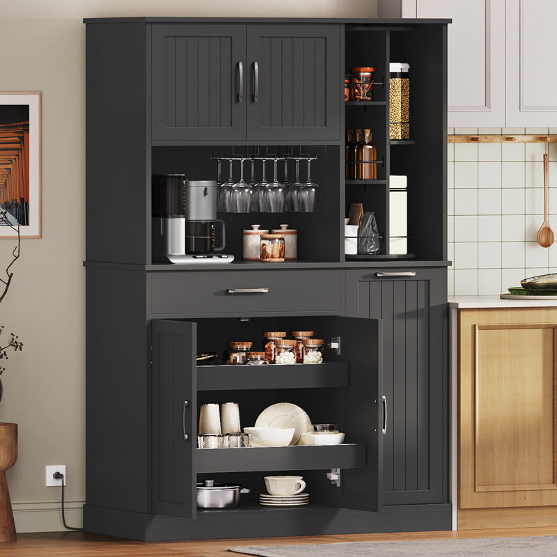 Garde-manger de 67,7 po de hauteur avec station de charge, garde-manger autoportant avec tablette pivotante à 360 ° et 2 supports coulissants