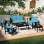 Ensemble de patio extérieur en teck Junco pour six personnes avec coussins et deux tables-930960650-930960646