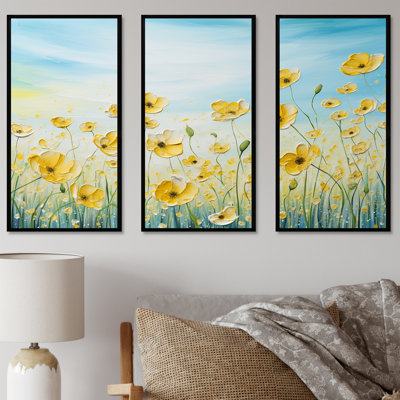 Buttercups Floral Array Field I - Flower Field Wall Decor Set