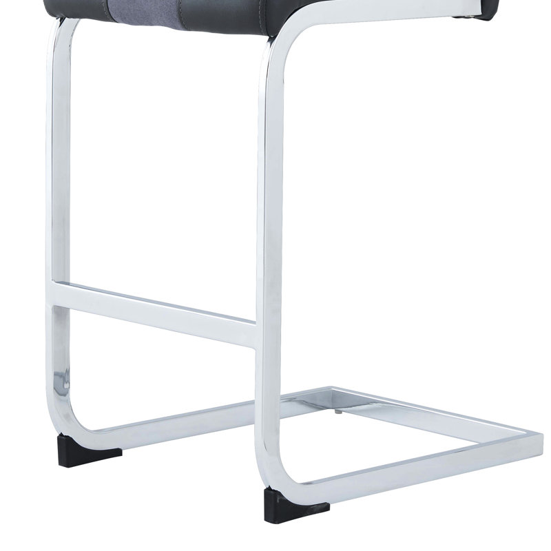 Tabourets de bar gris de 4 pieds en forme de L, repose-pieds en métal, base argentée de style élégant avec repose-pieds avant, rembourrés, 40 po de hauteur, 17 po de largeur, 21 po de profondeur, assise rembourrée, base, pieds