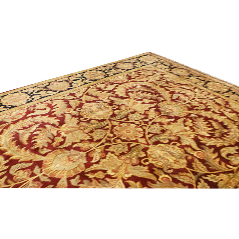 Tapis rouge et noir noué à la main de haute qualité
