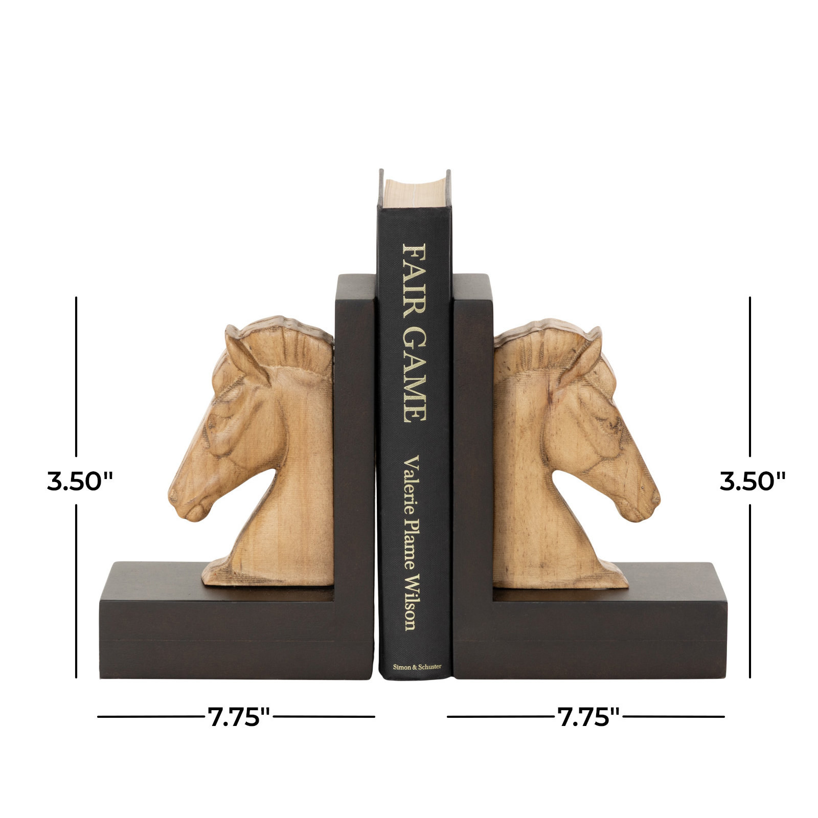 Cole and Grey Wood Horse Brown Decorative Bookends with Dark Brown Base Set