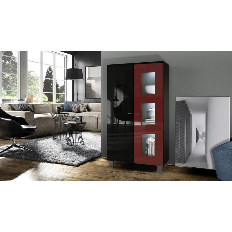 71 cm W Display Cabinet, Bordeaux/Black, With