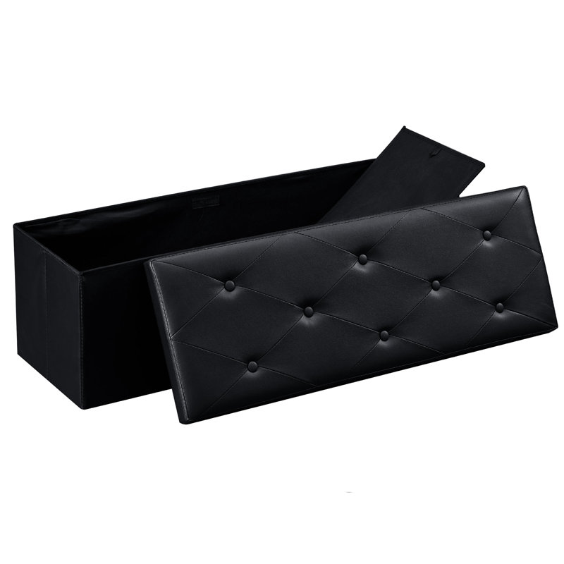 Nairne 110cm Wide Faux Leather Tufted Rectangle Solid Colour Storage Ottoman with Storage, Black