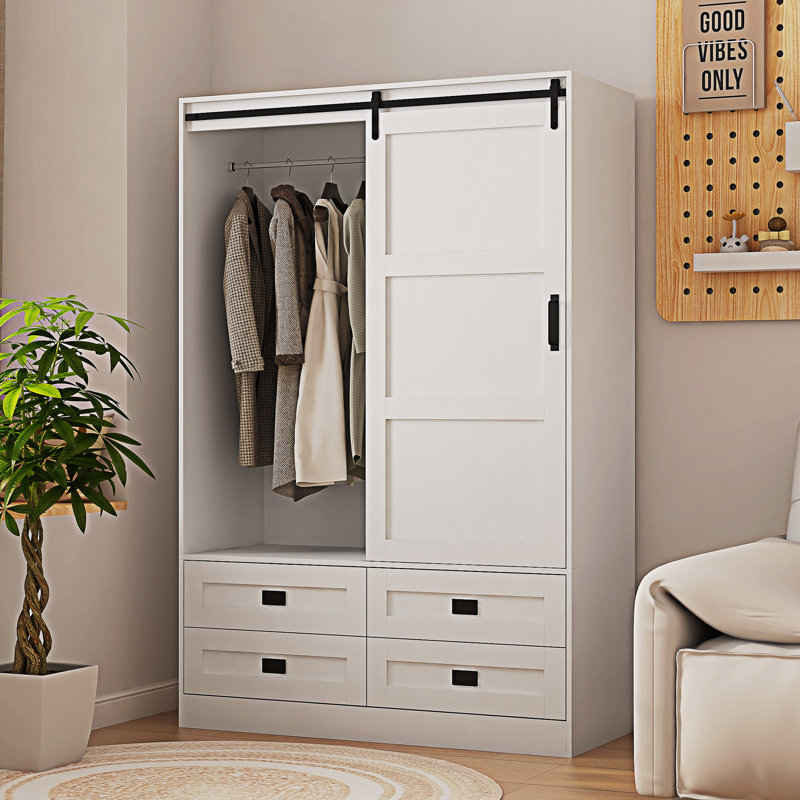 Armoire de rangement haute avec garde-robe, Blanc