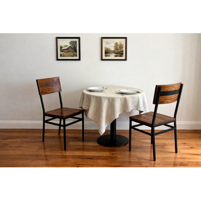 Set of 2 Assembled Commercial-Grade Farmhouse Style Dining Chairs with Metal Frame and American Red Oak Seat & Back, Comfortable for Kitchen & Dining Room