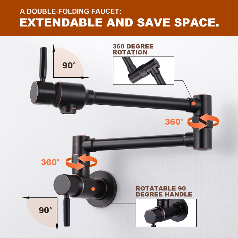 Wall Mounted Floding Pot Filler Kitchen Faucet, Oil Rubbed Bronze