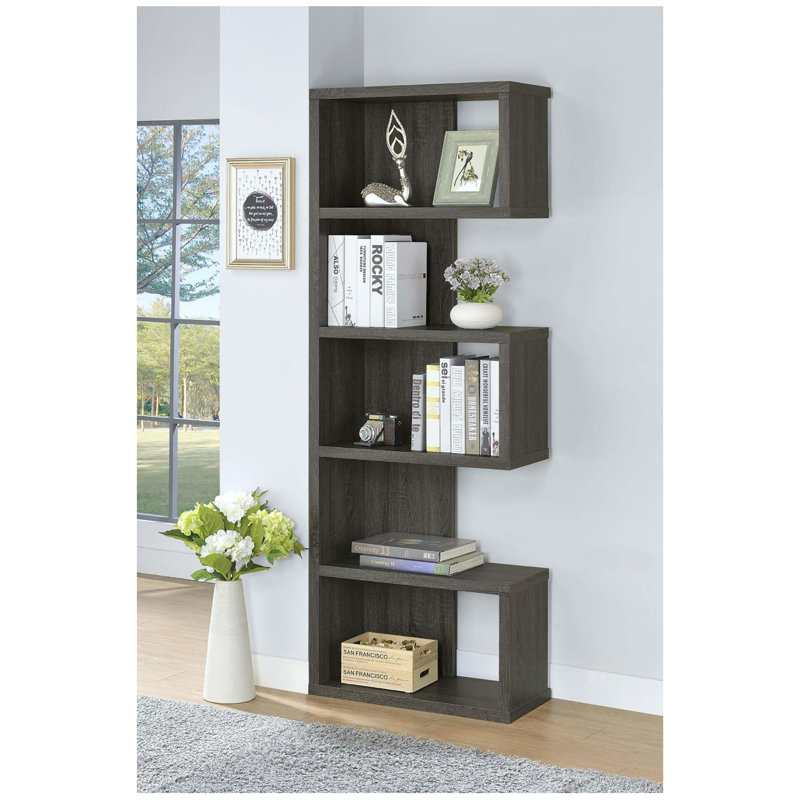 Bibliothèque à 5 tablettes gris patiné
