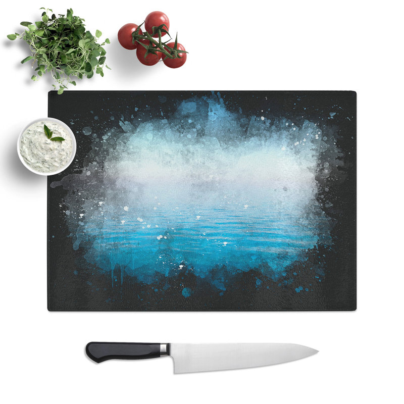 Tempered Glass Peaceful Horizon Chopping Board, 28.5 cm x 39 cm