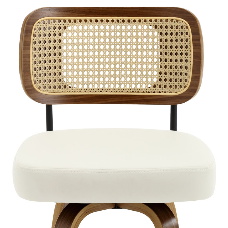 Adianey Swivel Upholstered Rattan Back Counter & Bar Stool, White, Counter Stool (26" Seat Height), Brown
