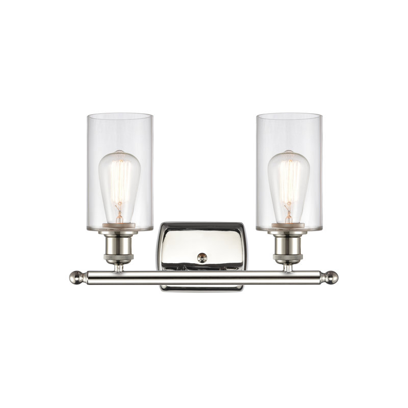 Éclairage de salle de bain à 2 lumières à intensité variable Mallette, Transparent, Ampoule DEL 6 watts Vinage, Nickel poli