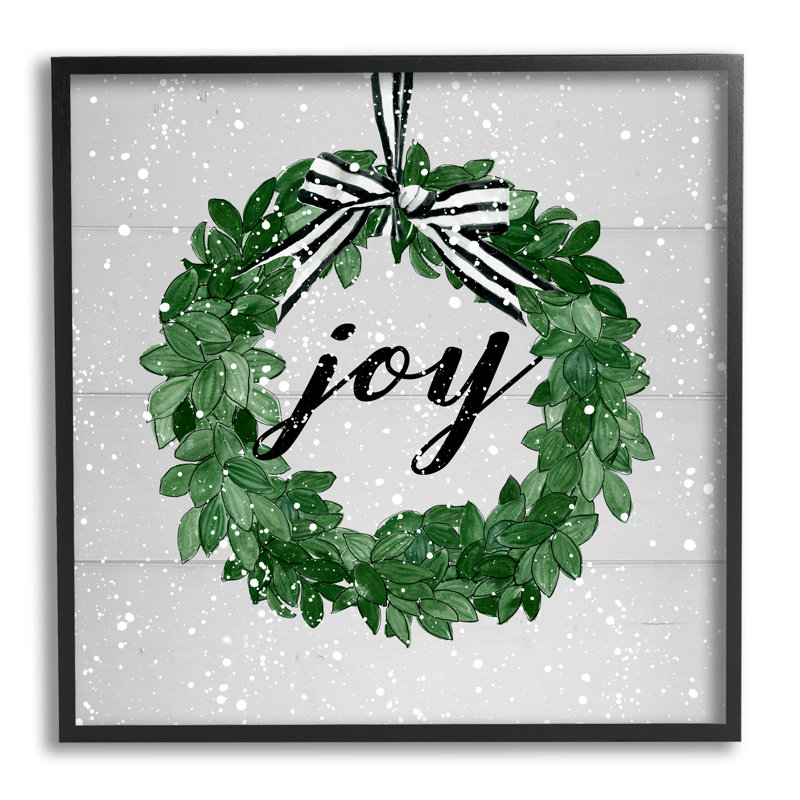 Joy, sentiment, vert, hiver, feuille, couronne, neige, motif gris, surdimensionné, rustique, H 12 po x l 12 po x P 1,5 po