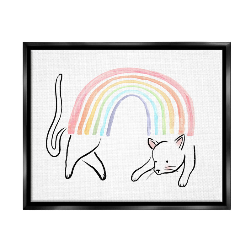 «Zoomie Kids Cat Rainbow Fun Pet», encadrée par Floater, H 25 po x l 31 po x P 1,7 po, Cadre flottant noir de jais