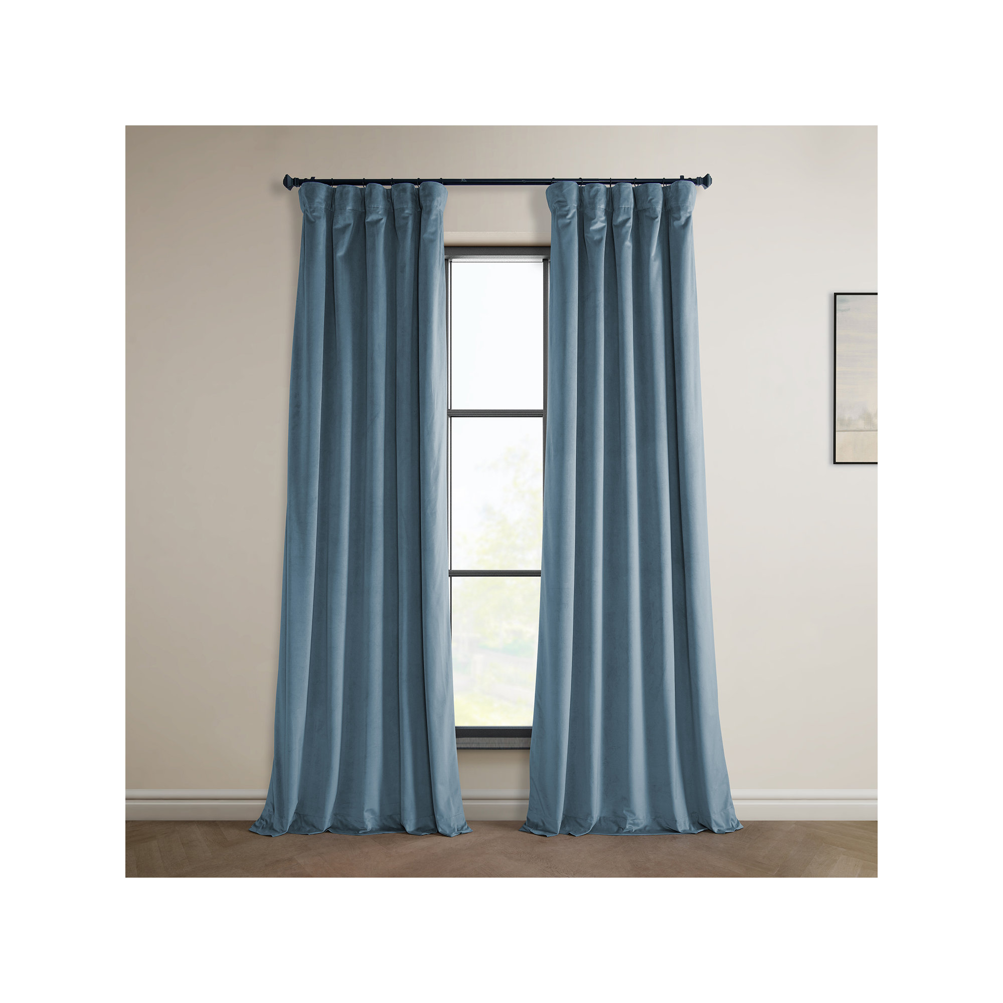Loria Plush Velvet 100% Blackout Curtains For Bedroom, Living Room - Single Panel, Copenhagan Blue, 50" W x 108" L
