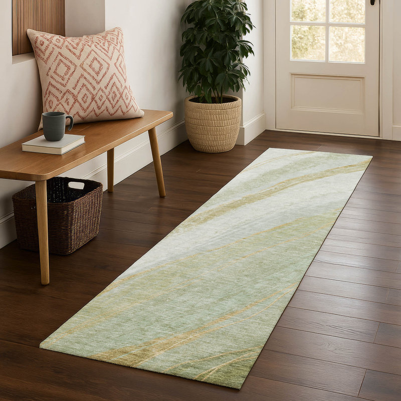 Tapis tourbillon AMF2036 lavable à la machine de qualité supérieure, Tapis de couloir 2 pi 3 po x 7 pi 6 po, Sauge