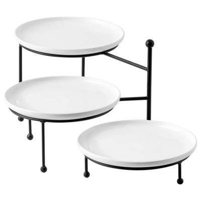 3 Tier Serving Stand 10 Inch White Porcelain Plates Metal Dessert Display Rack