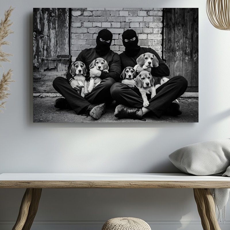 Toile dans une scène noire et blanche avec deux personnages assis, H 20 po x l 30 po