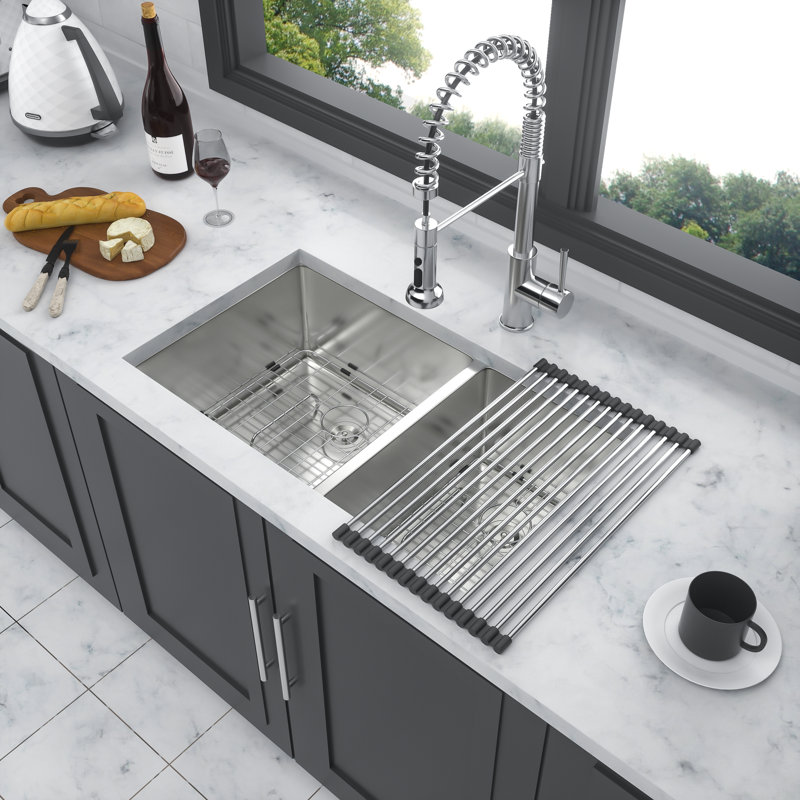 16 Gauge Stainless Steel Undermount Double Bowl Kitchen Sink 32 X 18 Inch 60/40 Deep Basin | Gift Idea