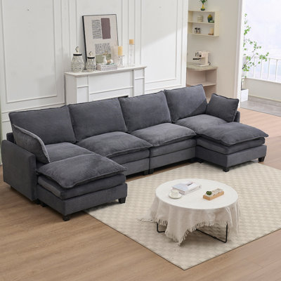 Oversized Modular Sofa , Velvet Large U-Shaped Couch Comfy Upholstered 4-Seat Sofa With 2 Ottoman,2 Lumbar Pillow, Deep Seat Couch For Living Room