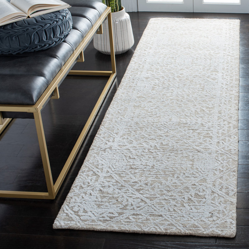 Tapis beige en laine / viscose / coton touffeté à la main Valor, Tapis de couloir 2 pi 3 po x 8 pi