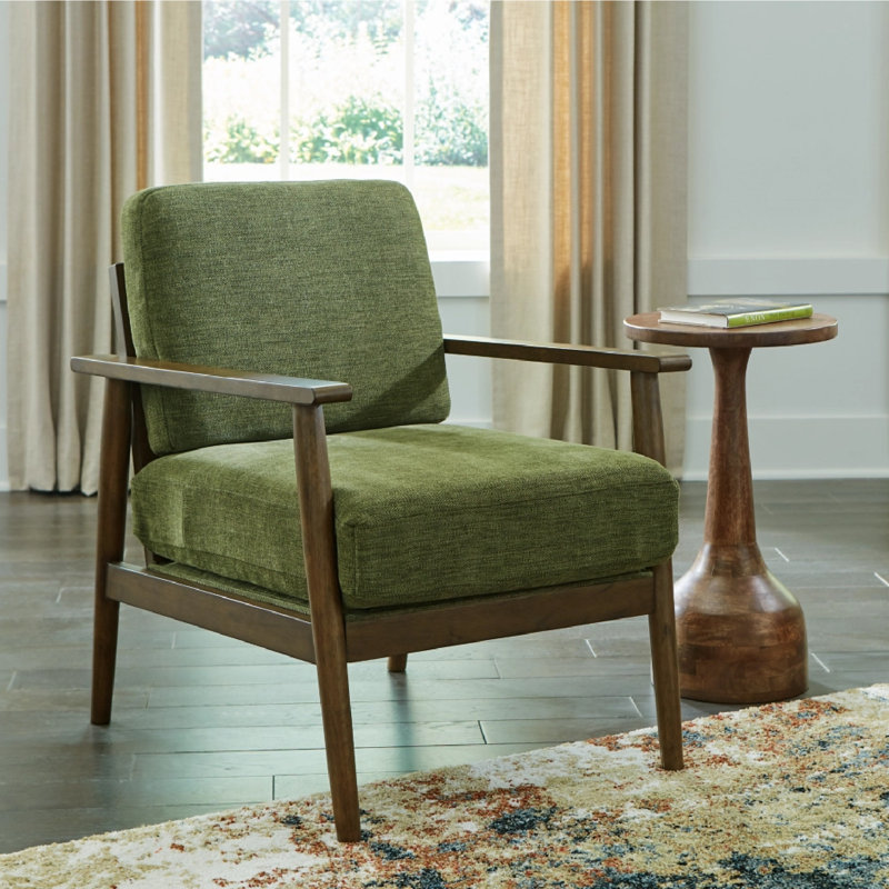 Upholstered Armchair, Green Fabric