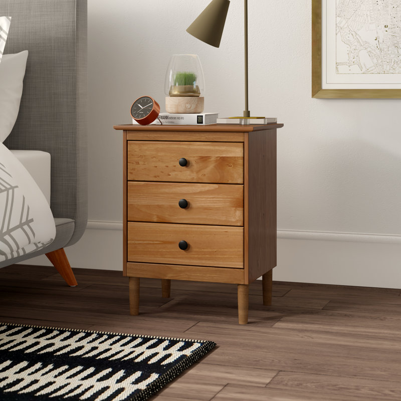 Bhuneshwar 3-Drawer Solid Wood Nightstand, Caramel