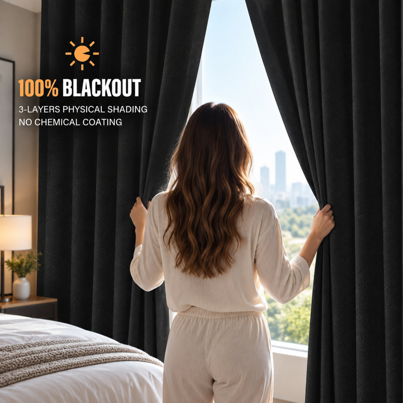 Ensemble de rideaux occultants 100 % du sol au plafond avec rails de plafond flexibles pour patios et portes coulissantes ; comprend un rideau noir et un rail noir de dimensions L 10 × H 8 pi.