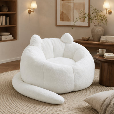 Modern Cozy Plush Cat Shaped Long Tail Adult Bean Bag Sofa for Living Room Bedroom Dorm Reading and Relaxed Lounging